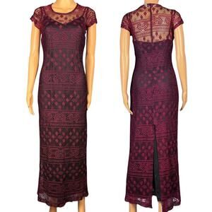 Hourglass Lace See-Through w/ Spaghetti Strap Black‎ Lining Maxi Dress Sz Medium
